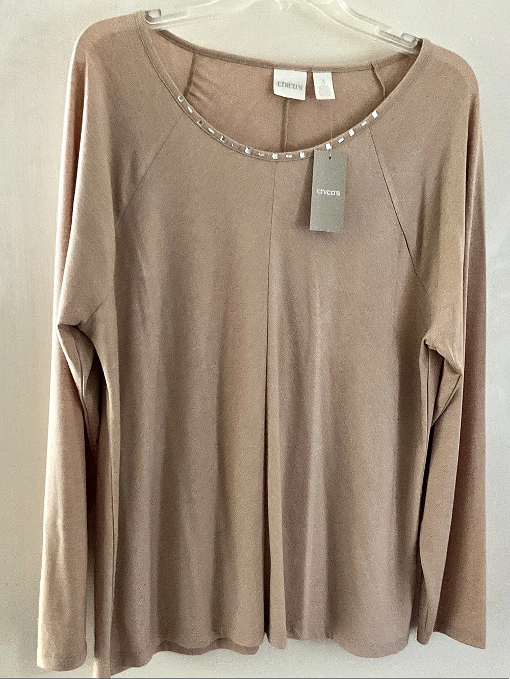 Chico's Noelle Necklace Tee Long Sleeve Tee Size 3 NWT